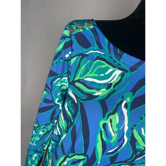 Lilly Pulitzer Blue & Green Tropical Print Maxi Dress With Gold Button XL - Picture 3 of 13